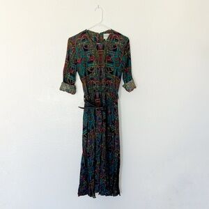 Vintage 80s 90s Dress with Matching Belt 1980 2pc Set Patterned Long Sleeve 1990